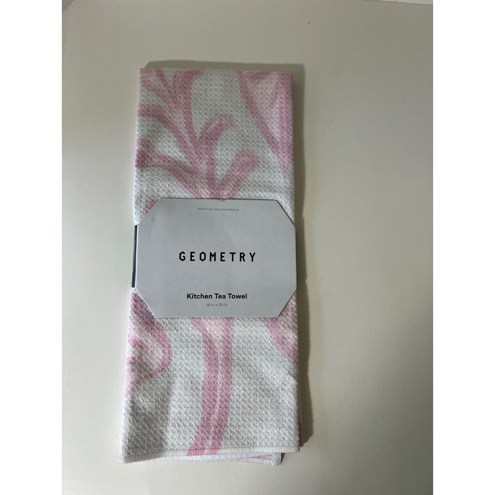 Geometry Kitchen Tea Towels Floral Branches‎ Pink White NWT